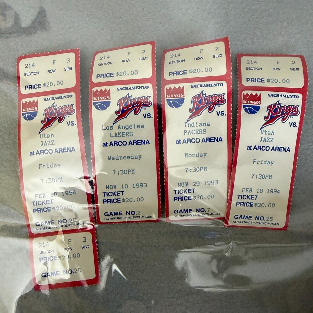 Vintage 1993-94 Sacramento Kings Arco Arena Ticket Stub Lot Lakers Jazz Pacers